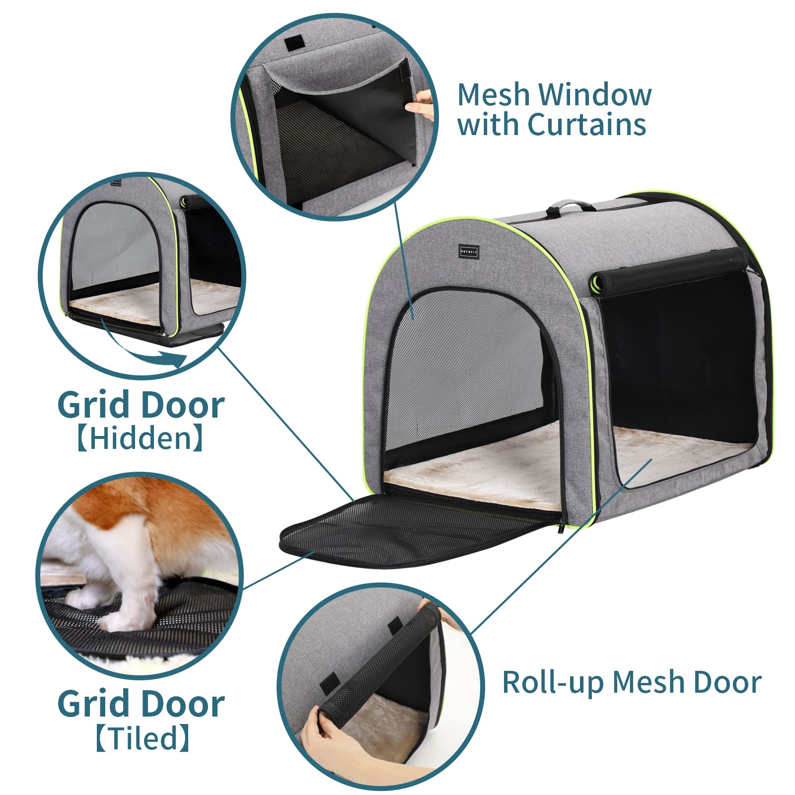 Petsfit Dog Crate, Foldable, Soft Portable Travel Kennel, with Washable Mattress Coat, Easy-Fit for Small Dogs 19.5x20x20 Inches, Gray