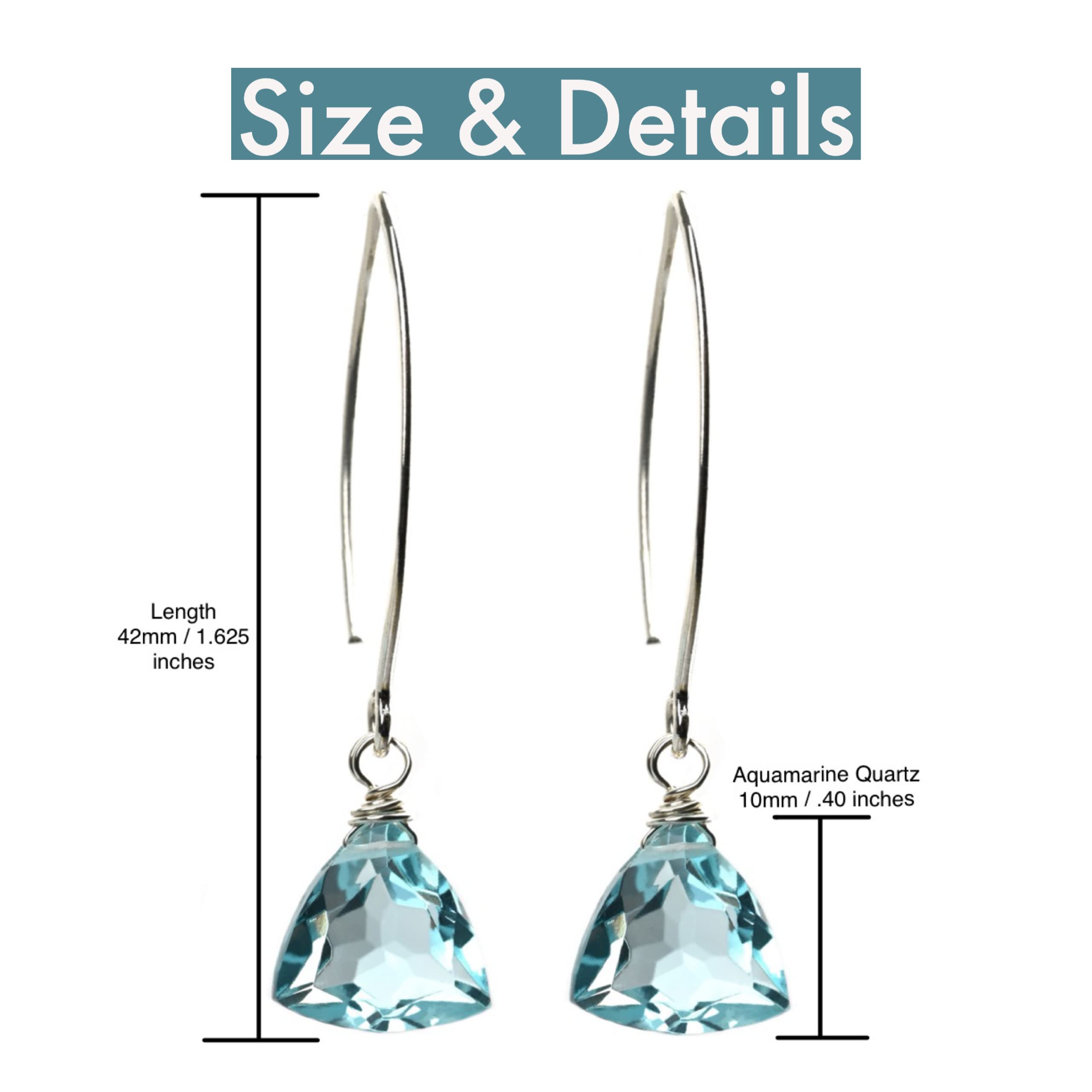 Handmade Dangle Earrings for Women - Aquamarine Blue Quartz Sterling Silver Earrings in Gift Box - Sparkly Blue Quartz Trillion - Lightweight Dangling Earrings - Trendy Long Dangly Drop Earrings