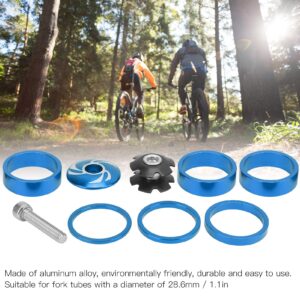 Keenso Bike Handlebar Stem Spacers, 6Pcs Bike Headset Spacer Aluminium Alloy Handlebar Stem Spacers for Mountain Bike(Blue) & Parts