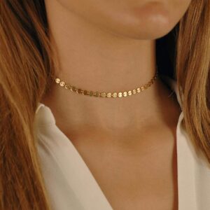 CAROVO Dainty Coin Choker Necklace for Women 18K Gold Plated Cute Mini Coin Chain Necklaces Tiny Delicate Circle Necklace Jewelry Gifts for Women