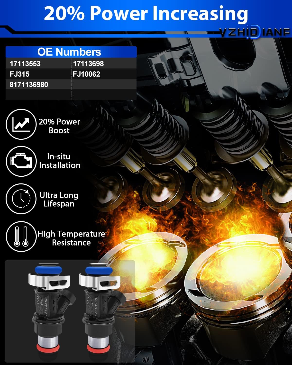 YZHIDIANF 17113698 Fuel Injectors FJ315 Fits For:-Chevy Silverado 1500 2500 3500 Tahoe For:-GMC Sierra Yukon For:-Cadillac Escalade For:-Buick Rainer 4.8 L 5.3 L 6.0 L 2001-2007, 17113553 (8pcs)