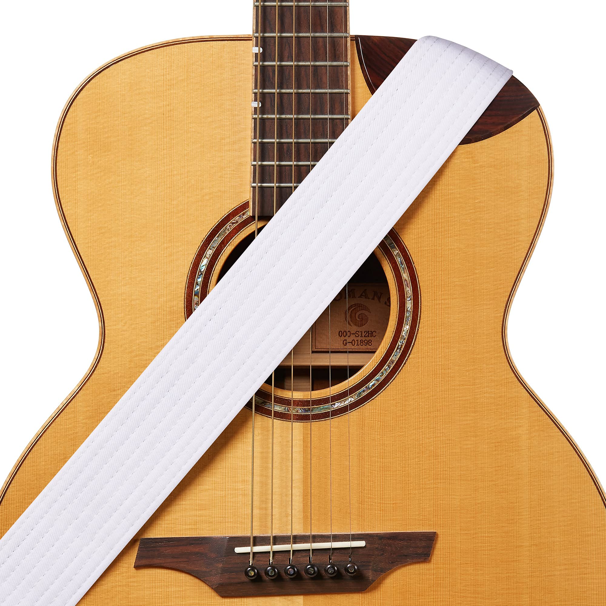 Amumu Guitar Strap for Acoustic, Electric and Bass Guitars, with Suede Leather Ends -White Cotton