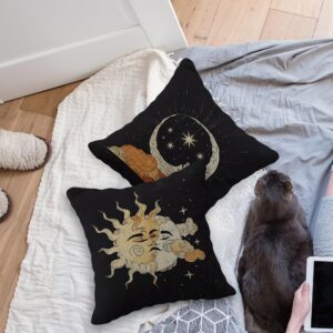 Tarot The Star Moon Sun Linen Throw Pillow Case, 18 x 18 Inch Set of 6, Tarot Theme Room Decor, Astrology Tarot Lovers Gifts, Mom, Daughter, Sister, Wife Gifts, Black Cushion Cover for Sofa Couch Bed