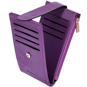 Chelmon Women's RFID Slim Card Holder Wallet: Thin Bifold with Multi-Card Case & Zipper Coin Pocket Purse (Deep Purple)