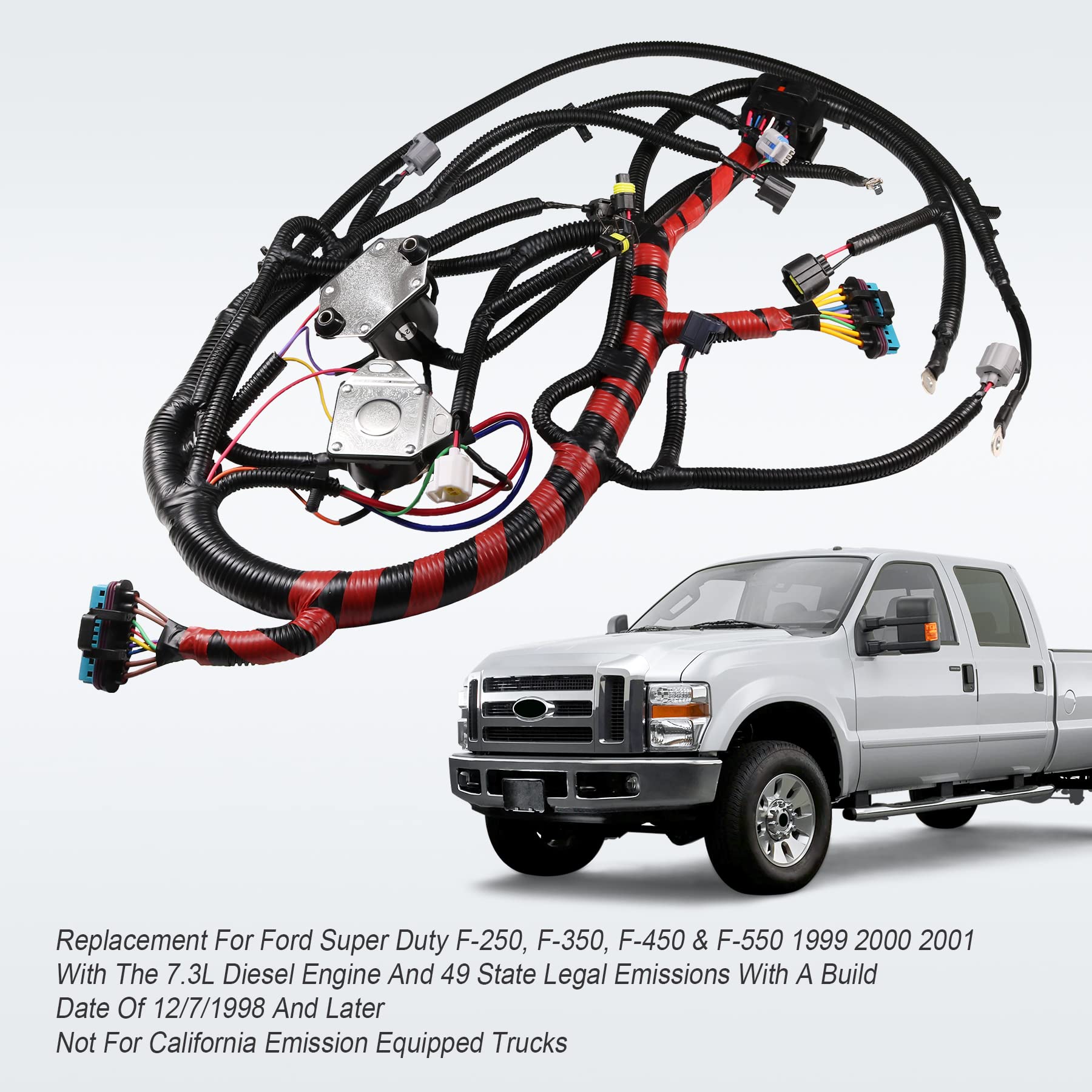 JDMSPEED New Engine Wiring Harness W/O Cali Replacement for Ford Super Duty F250 F350 1999 2000 2001 7.3L Diesel Replace F81Z12B637EA F81Z-12B637-EA