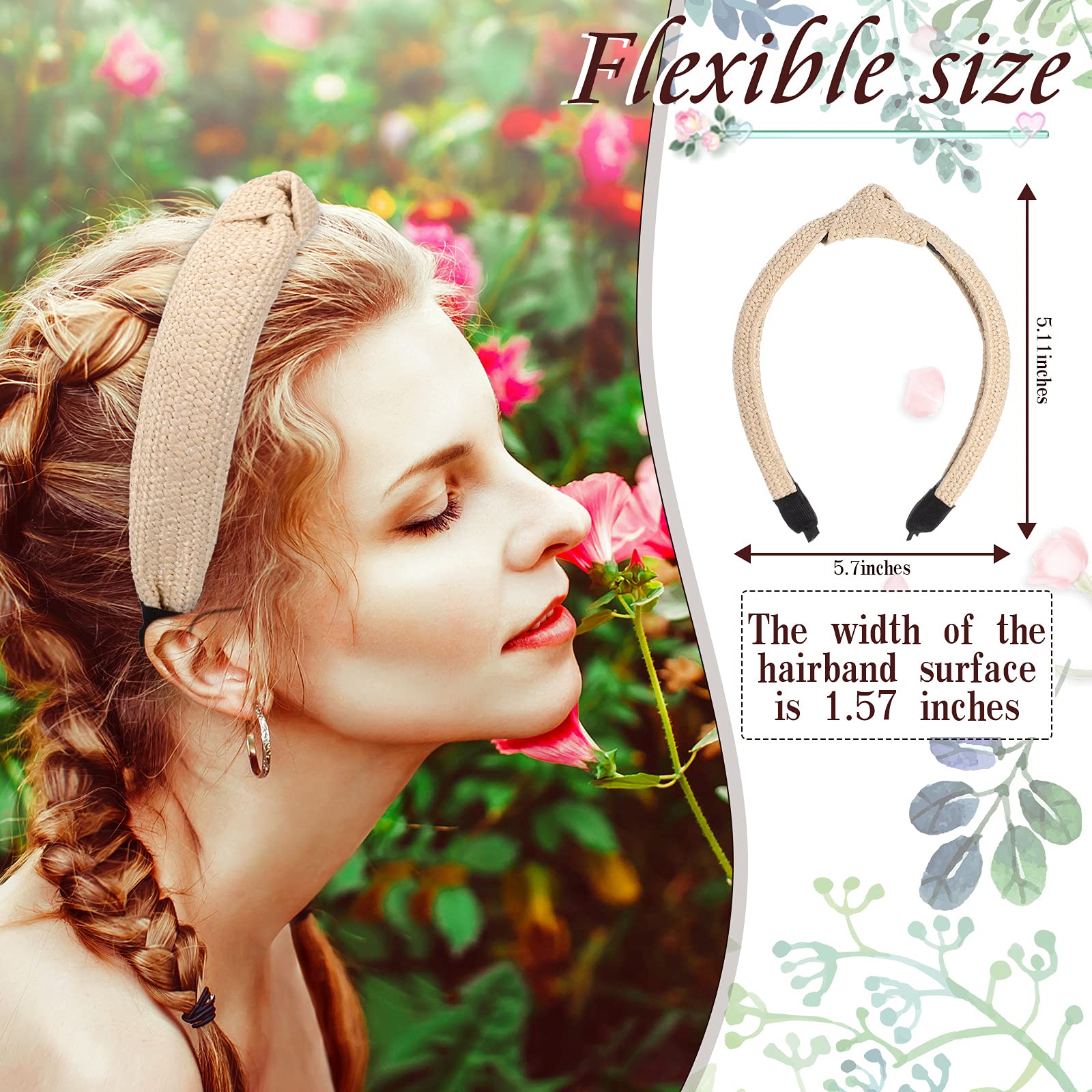 Juexica 3 Pieces Straw Knotted Boho Headbands - Rattan Twist Hairbands for Women, Summer Beach and Girls (Straw Color)