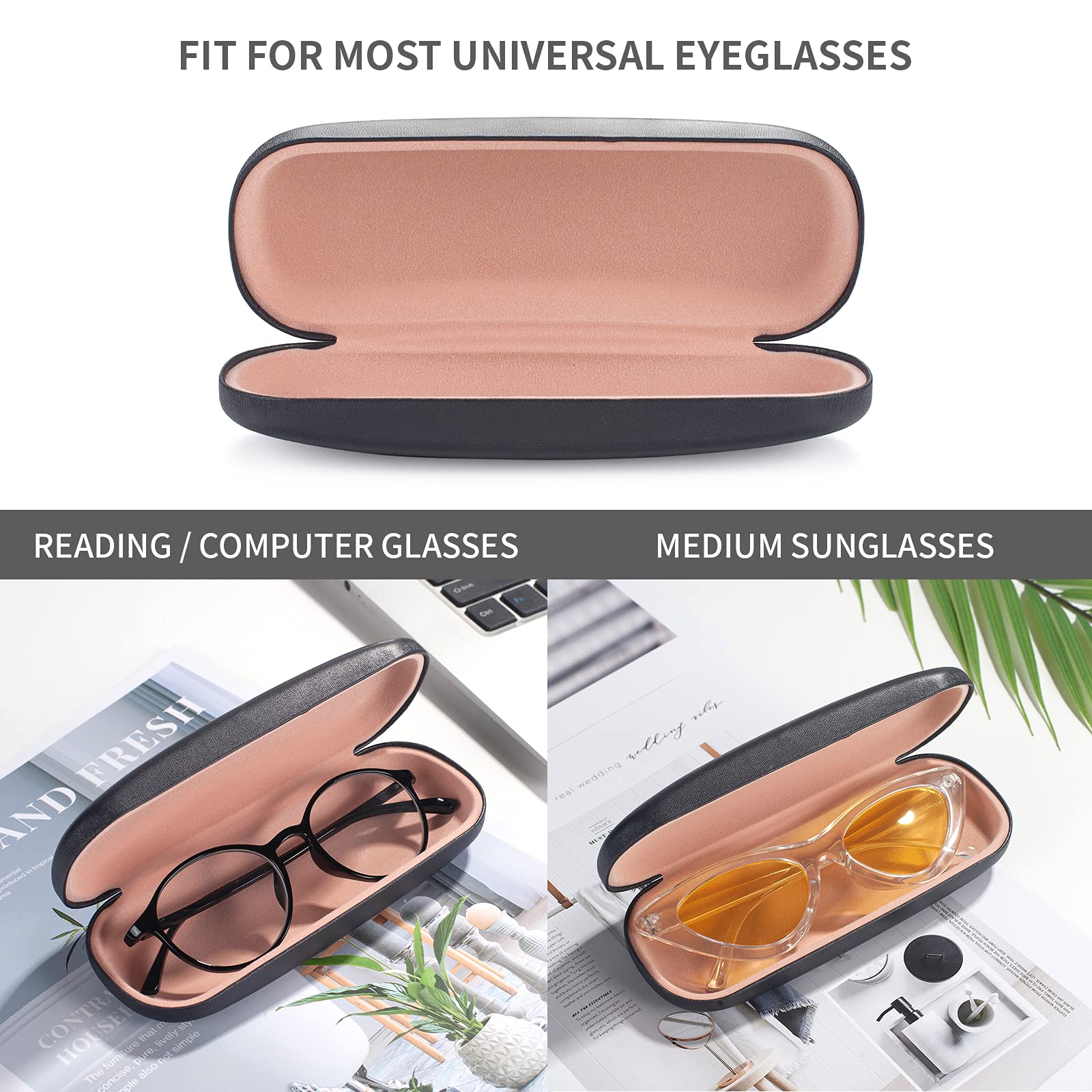 Marvolia Glasses Case Hard Shell Eyeglasses Case PU Leather Protective Case for Sunglasses Eyeglasses with Cleaning Cloth for Men Women - Black