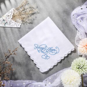 Embroidered Wedding Handkerchiefs Happy Tears Wedding Handkerchiefs with Scallop Lace Edges for Wedding Day Bride (6 Pieces) White, Blue