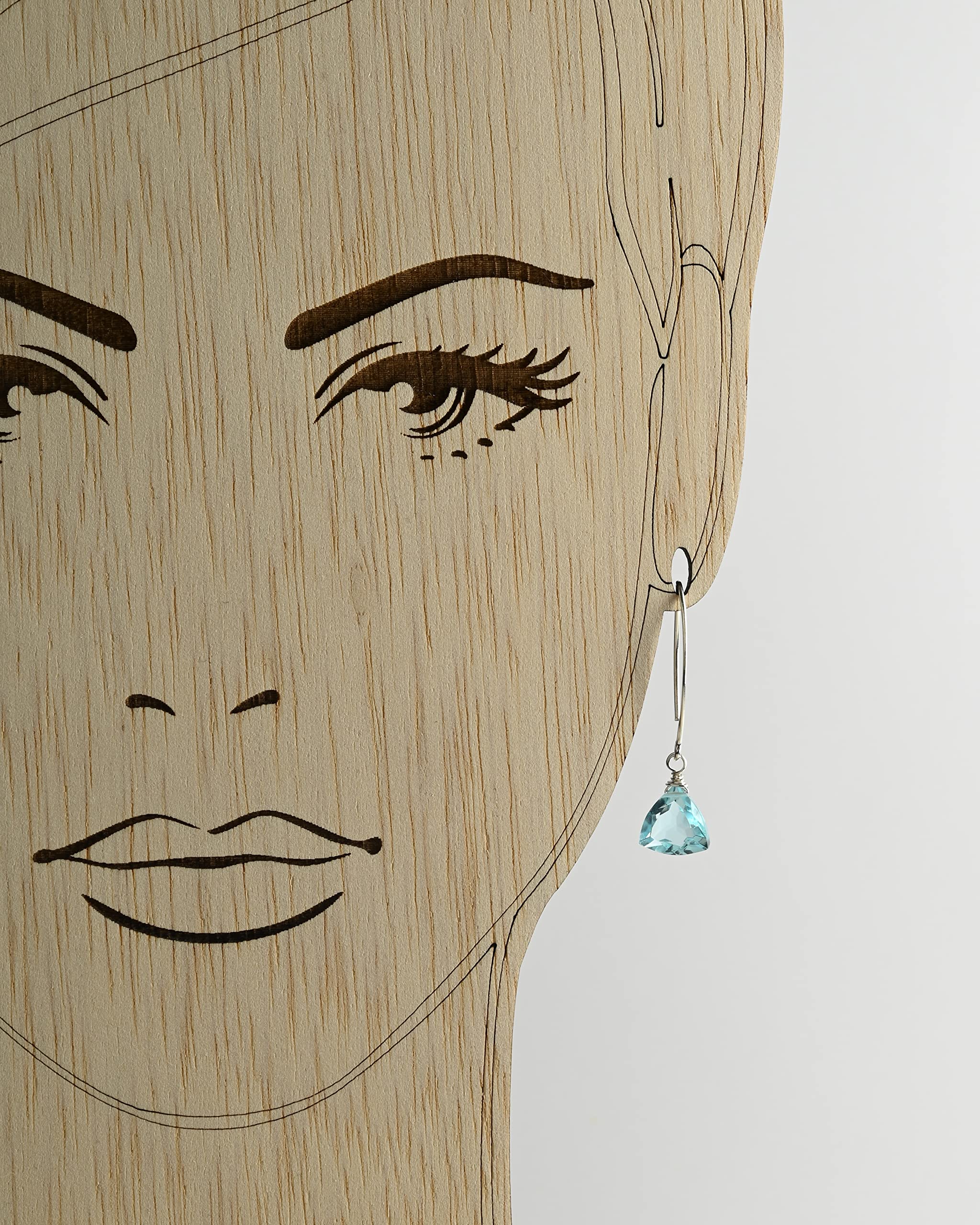 Handmade Dangle Earrings for Women - Aquamarine Blue Quartz Sterling Silver Earrings in Gift Box - Sparkly Blue Quartz Trillion - Lightweight Dangling Earrings - Trendy Long Dangly Drop Earrings