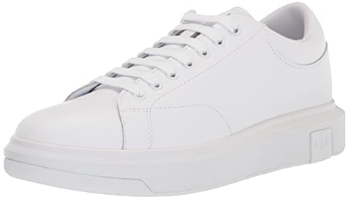 A|X Armani Exchange Men's Thick Sole Leather Sneakers, Optical White, 8