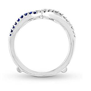 1 CT Round Shape Simulated Blue Sapphire & White Cubic Zirconia Enhancer Wedding Engagement Womens Ring in 14K White Gold Plated 925 Sterling Silver (1 Cttw) Ring Size - 4