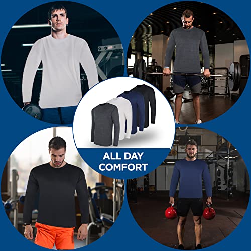 High Energy Long Sleeve Workout Shirts for Men 4 Pack Moisture Wicking Dry Fit for Running Sports and Gym Fitness, Size Medium, Pack 302