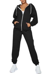 toleny two piece workout sets for women hoodie coat and jogging pants sweatsuit outfits black l