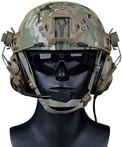 NC Helmet Version Noise Reduction Pickups, Electronic Shooting Noise Safety Earmuffs, Tactical Headsets For Airsoft Activities, Tan, 20x15x10cm