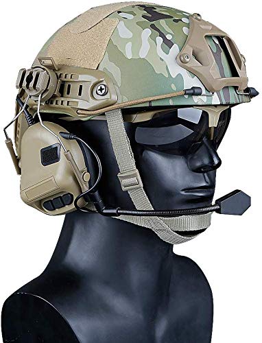 NC Helmet Version Noise Reduction Pickups, Electronic Shooting Noise Safety Earmuffs, Tactical Headsets For Airsoft Activities, Tan, 20x15x10cm