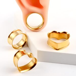 Casvort 4 PCS 12mm (1/2'') Hypoallergenic 316 Stainless Steel Gold Cute Heart Double Flared Ear Gauges Plugs Ear Tunnels Saddle Plugs Body Piercing Jewelry