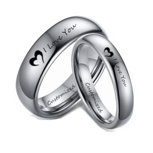 zkxxj personalized wedding bands sets for him and her,2pcs tungsten carbide custom name engraved heart couple's ring set customized couple jewelry for valentine's day,promise gift