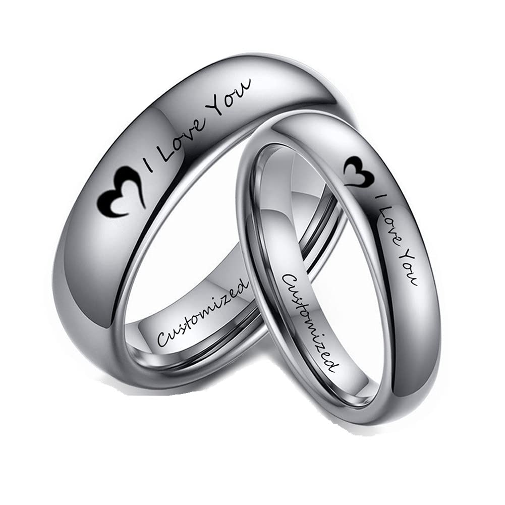 ZKXXJ Personalized Wedding Bands Sets for Him and Her,2Pcs Tungsten Carbide Custom Name Engraved Heart Couple's Ring Set Customized Couple Jewelry for Valentine's Day,Promise Gift