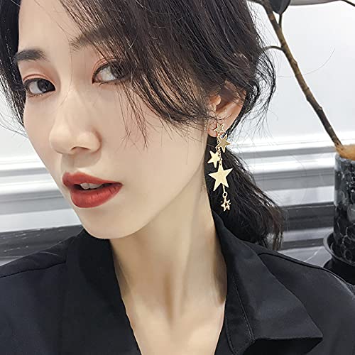 18k Gold Star Long Tassel Dangle Earrings for Women Shooting Star Earrings Meteor Lucky Star Pearl Drop Earrings Jewelry (Gold)