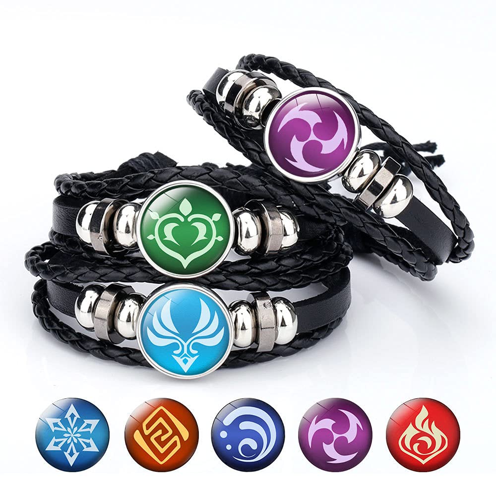 UTIEHD Genshin Impact Bracelet 7 Pack, Animne Element Luminous Bracelets Glow in Dark, God's Eye Time Gem Bracelet of Fire, Ice, Wind, Grass, Rock, Thunder, Water