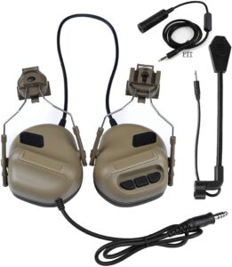 nc helmet version noise reduction pickups, electronic shooting noise safety earmuffs, tactical headsets for airsoft activities, tan, 20x15x10cm