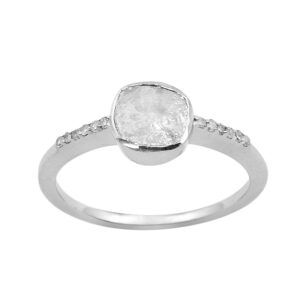 Shine Jewel 0.25 CT Natural Uncut Polki Diamond Solitaire Engagement Ring with Accents 925 Sterling Silver Platinum Plated Handmade Jewelry Gift for Women Size 7