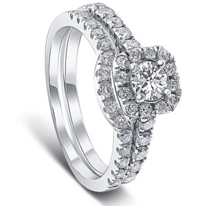 1 1/4Ct Cushion Halo Diamond Engagement Matching Wedding Ring Set 14K White Gold - Size 7