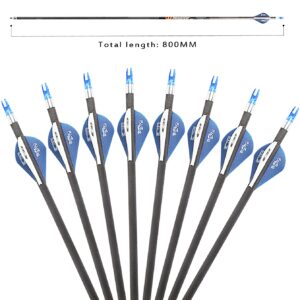 Musen Pure Carbon 30 inch Arrows Hunting Arrows for Recurve Bow,100% Carbon Archery Target Arrows with Removable Tips for Youth Hunters & Bowhunters (Pack of 12) (SP500)