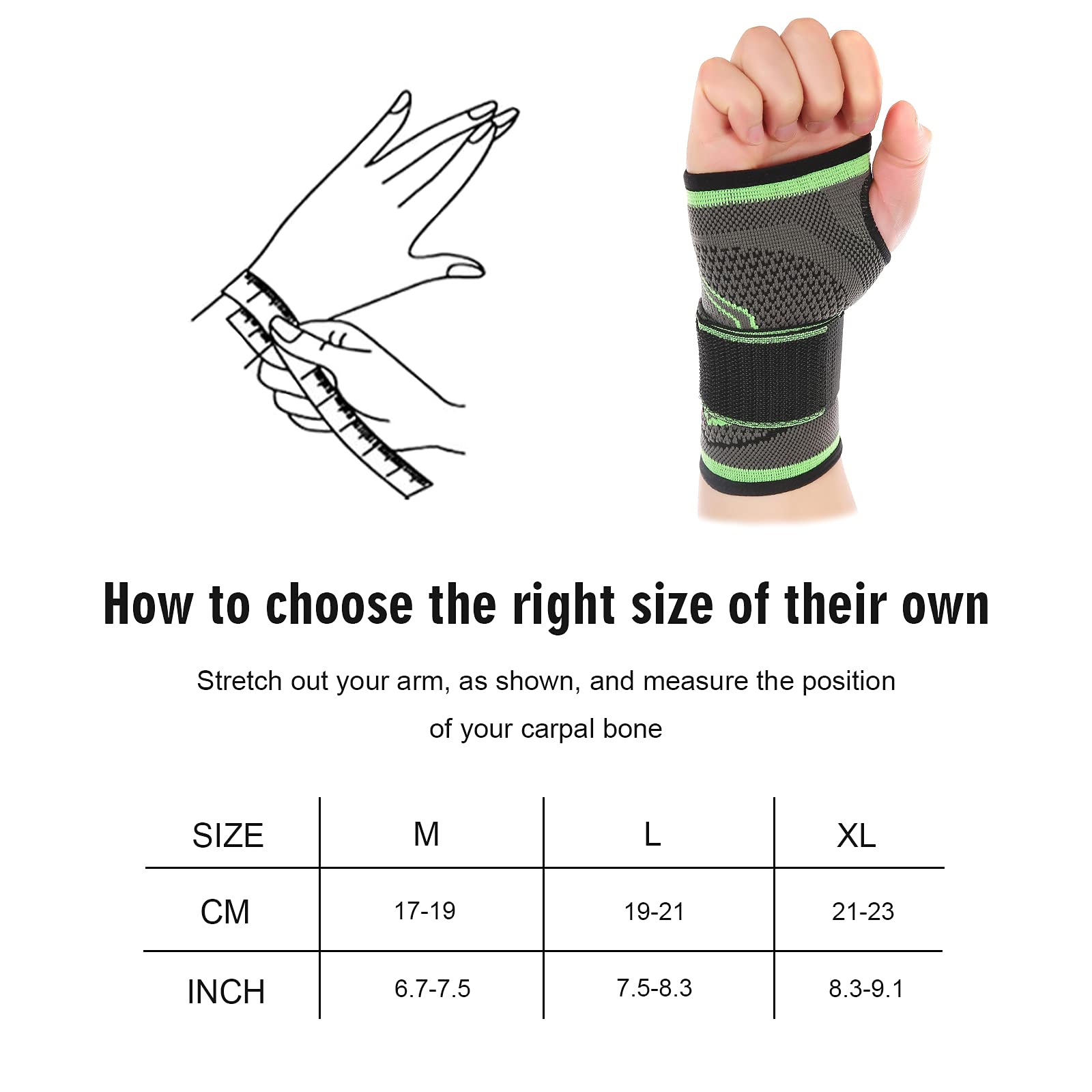 Wrist Brace, Compression Wrist Support Sleeve with Adjustable Strap for Men & Women, Carpal Tunnel Wrist Brace for Wrist Pain, Sports Injuries, Fatigue and Arthritis, Tendonitis Sprains Recovery (X-L)