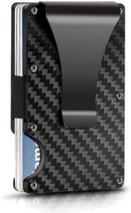 real carbon fiber minimalist rfid blocking card wallet holder metal men's wallet with money clip (black)