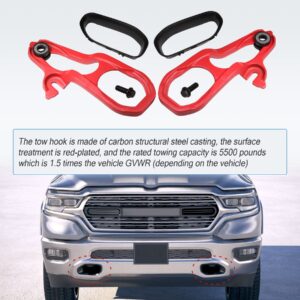 JDMSPEED New Heavy Daty Front Car Tow Hooks Left & Right with Hardware Red Replacement for Dodge Ram 1500 DT with 3.6L 5.7L Engine 2019 2020 2021 2022 Replaces 82215268AB 82215268AB 68272945AB