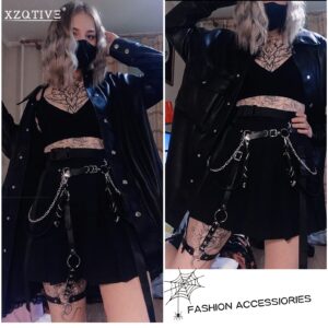 XZQTIVE Punk Waist Chain Belt, Fashion Gothic Rock Skinny Leather Belt Heart Women Steampunk Body Chains Accessories for Dress Skirt Black (A-Waist Chain Belts with Leg Ring)