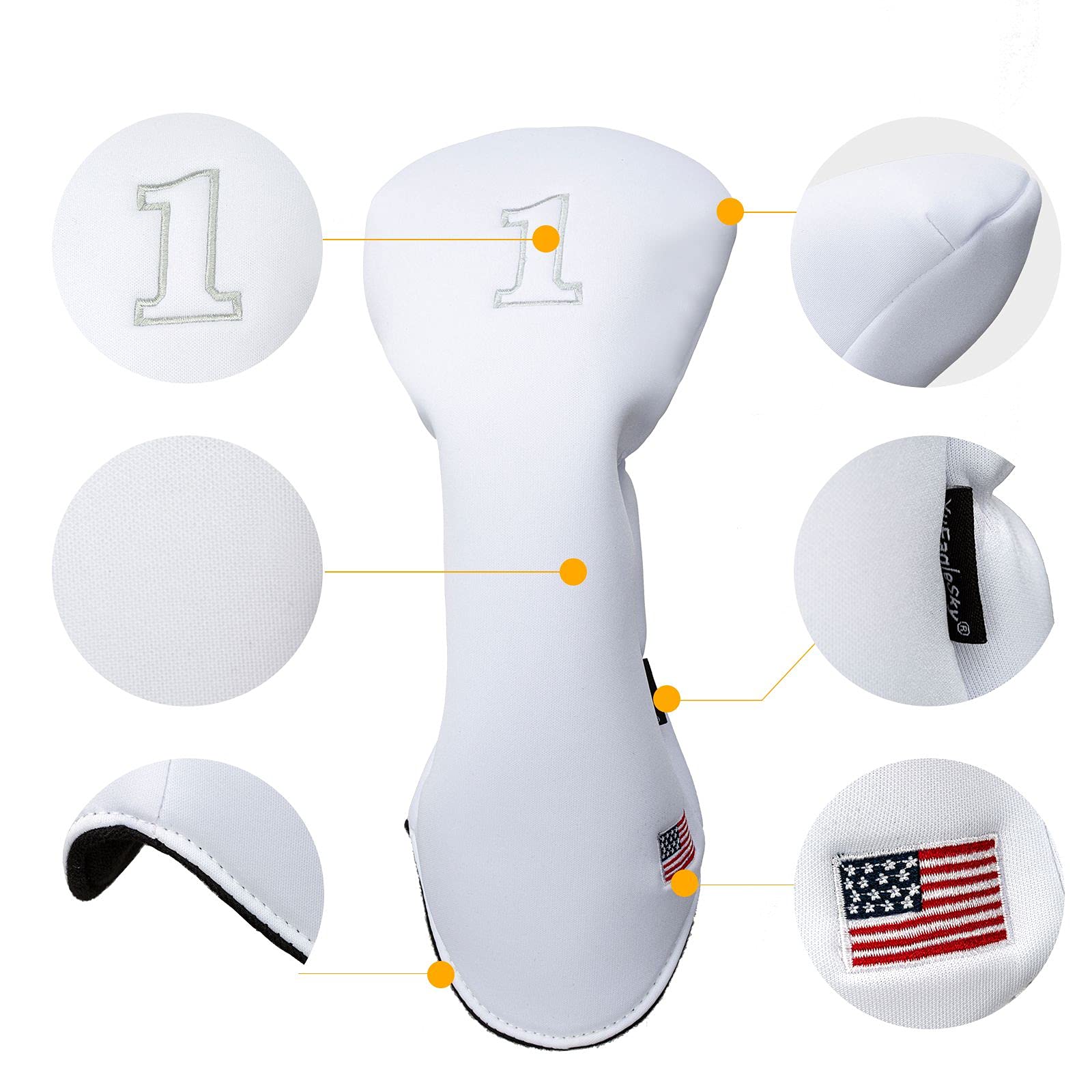 YuEagleSky Golf Head Covers Driver Fairway #3#5 Hybrid USA Flag Memory Foam, for Men Women (Black or White)