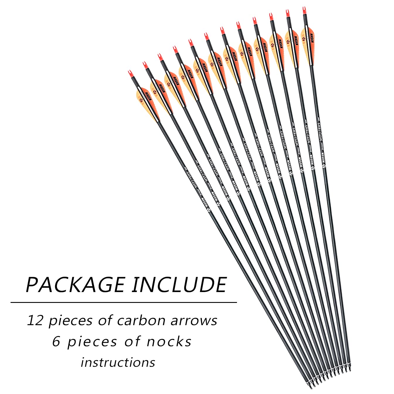 Musen Archery 30/28 Inch Carbon Practice Targeting Arrows with Removable for Youth Compound & Recurve Bow Target (Pack of 12)