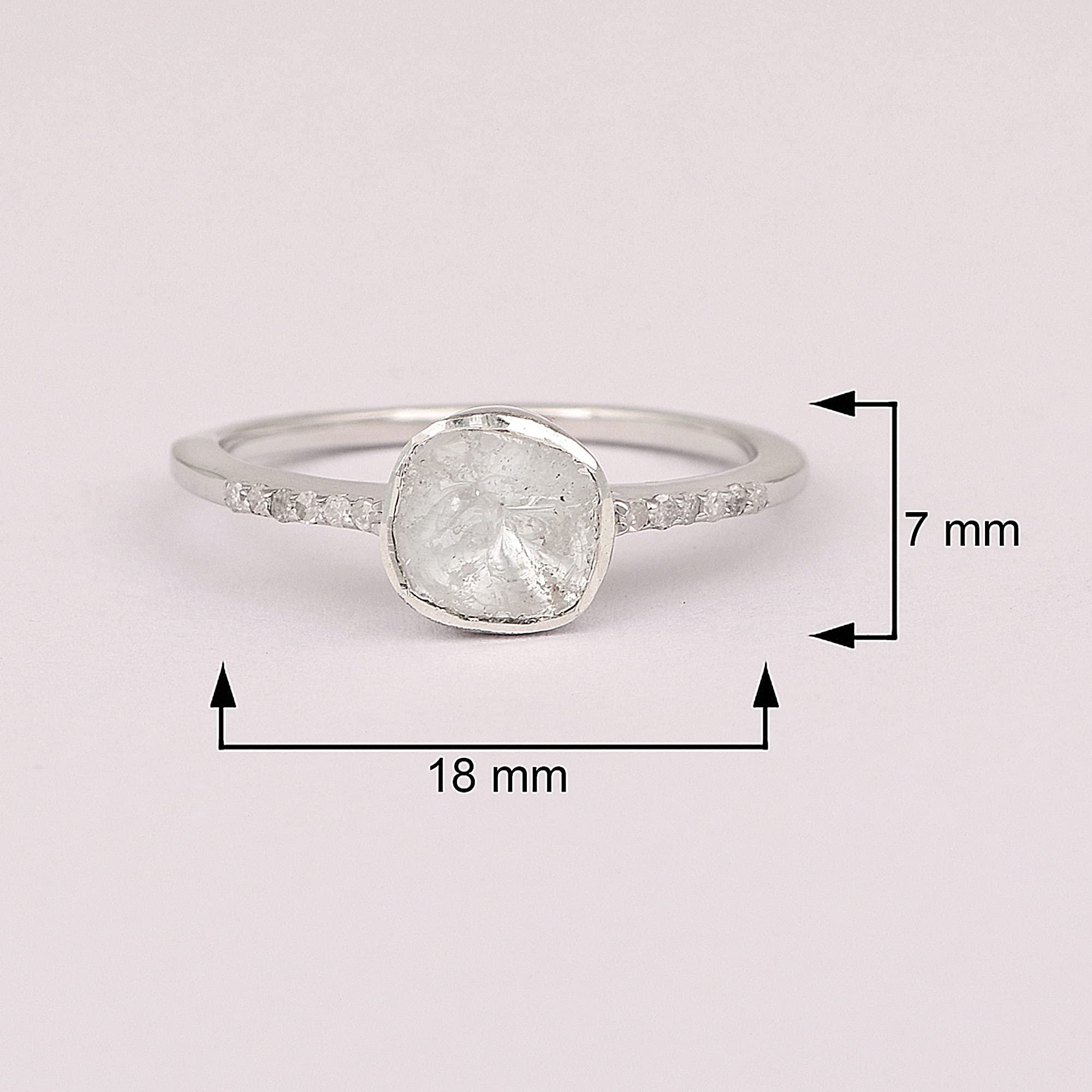 Shine Jewel 0.25 CT Natural Uncut Polki Diamond Solitaire Engagement Ring with Accents 925 Sterling Silver Platinum Plated Handmade Jewelry Gift for Women Size 7