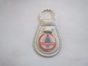 1960's shelby cobra gt350 gt500 vintage logo leather keychain - silver