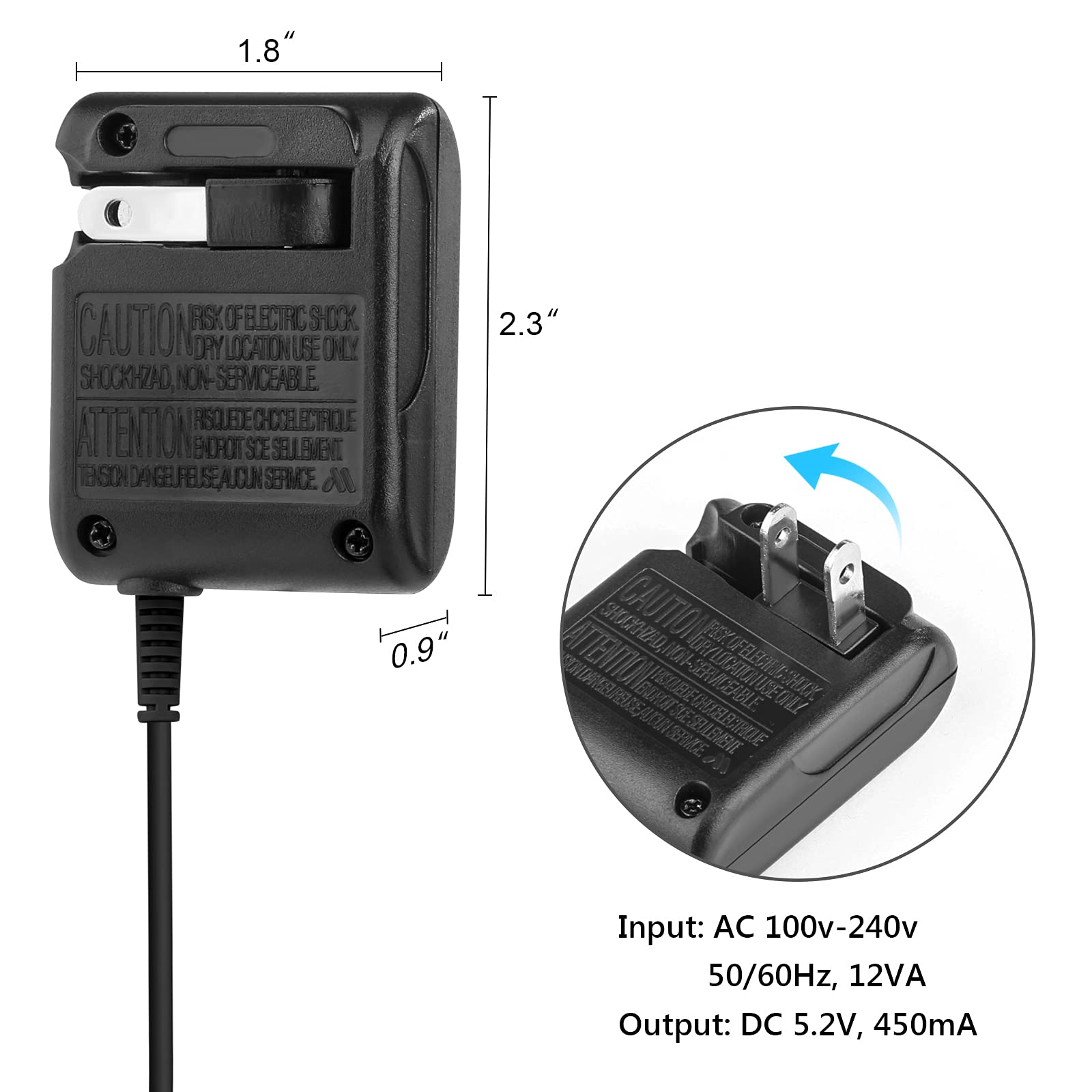 Charger for Gameboy Advance SP, AC Adapter for Nintendo DS Console, USB Power Cable for GBA SP Wall Travel Cord