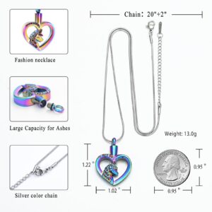 Cremation Jewelry Unicorn with Heart Charm Pendant Necklace Cremation Urns Jewelry Ashes Keepsake Stainless Steel Crystal Pendant