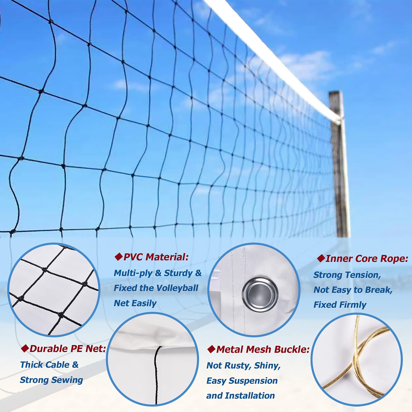 Volleyball Net Outdoor, Heavy Duty Volleyball Net for Backyard, 32 x 3 FT Professional Net with Reinforced Side Tapes for Ground Pool Sports, Portable Replacement Net for Beach (Poles Not Included)