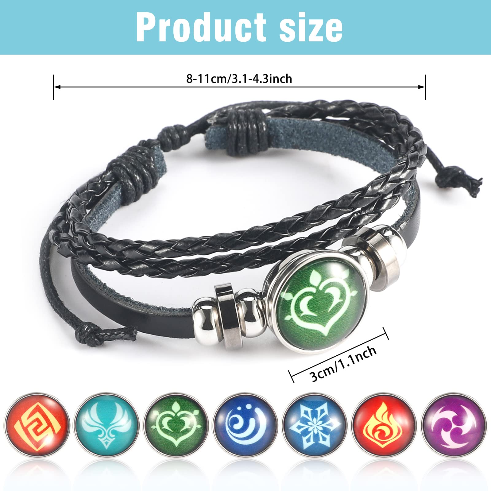 UTIEHD Genshin Impact Bracelet 7 Pack, Animne Element Luminous Bracelets Glow in Dark, God's Eye Time Gem Bracelet of Fire, Ice, Wind, Grass, Rock, Thunder, Water