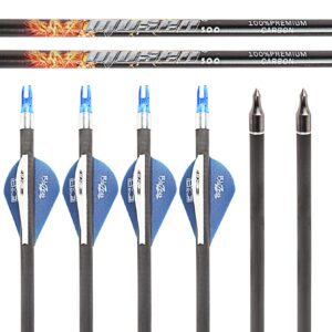 Musen Pure Carbon 30 inch Arrows Hunting Arrows for Recurve Bow,100% Carbon Archery Target Arrows with Removable Tips for Youth Hunters & Bowhunters (Pack of 12) (SP500)