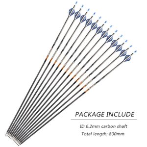 Musen Pure Carbon 30 inch Arrows Hunting Arrows for Recurve Bow,100% Carbon Archery Target Arrows with Removable Tips for Youth Hunters & Bowhunters (Pack of 12) (SP500)