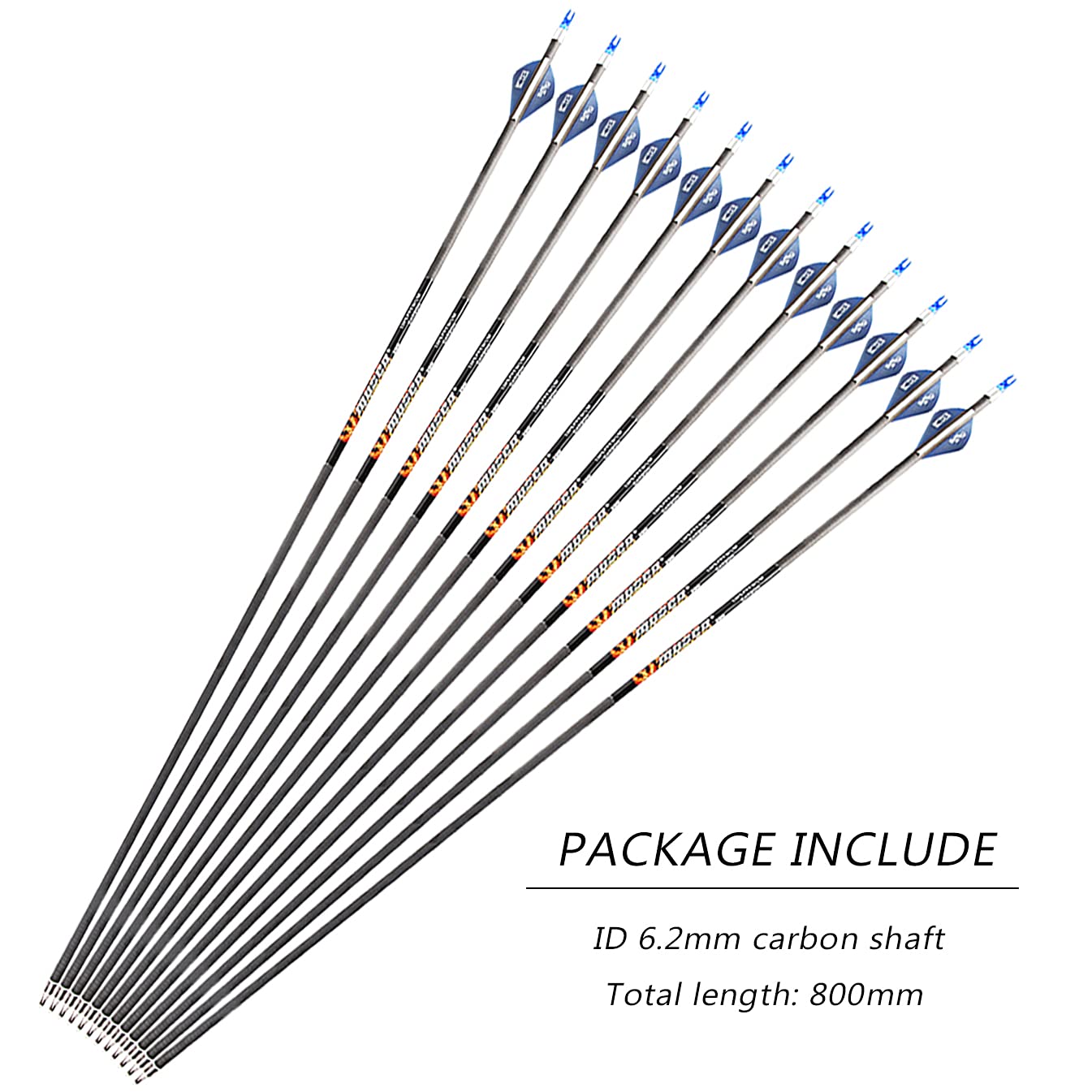 Musen Pure Carbon 30 inch Arrows Hunting Arrows for Recurve Bow,100% Carbon Archery Target Arrows with Removable Tips for Youth Hunters & Bowhunters (Pack of 12) (SP500)