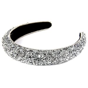 wecoe rhinestone diamond bling glitter sparkle silver fashion headbands for women and girls - thick padded hair accessories gift