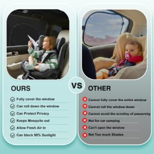 Ovege Car Window Shades 2pcs-Side Window Sun Shade Breathable Mesh-Zipper Car Window Cover Car Window Screens for Car Camping Privacy Universal Fit for Most(95%) of Car Shades for Front Windows