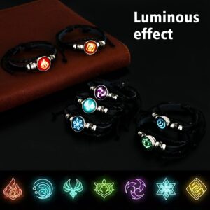 UTIEHD Genshin Impact Bracelet 7 Pack, Animne Element Luminous Bracelets Glow in Dark, God's Eye Time Gem Bracelet of Fire, Ice, Wind, Grass, Rock, Thunder, Water