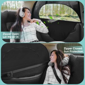 Ovege Car Window Shades 2pcs-Side Window Sun Shade Breathable Mesh-Zipper Car Window Cover Car Window Screens for Car Camping Privacy Universal Fit for Most(95%) of Car Shades for Front Windows