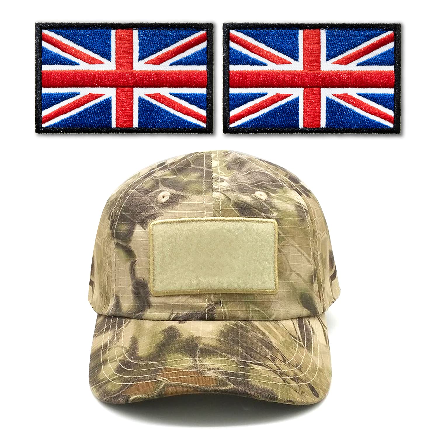 Anley Tactical United Kingdom Flag Embroidered Patches (2 Pack) - 2"x 3" UK Flag Military Uniform Sew On Emblem Patch - Loop & Hook Fasteners Attach to Tactical Hats, Garment & Gears