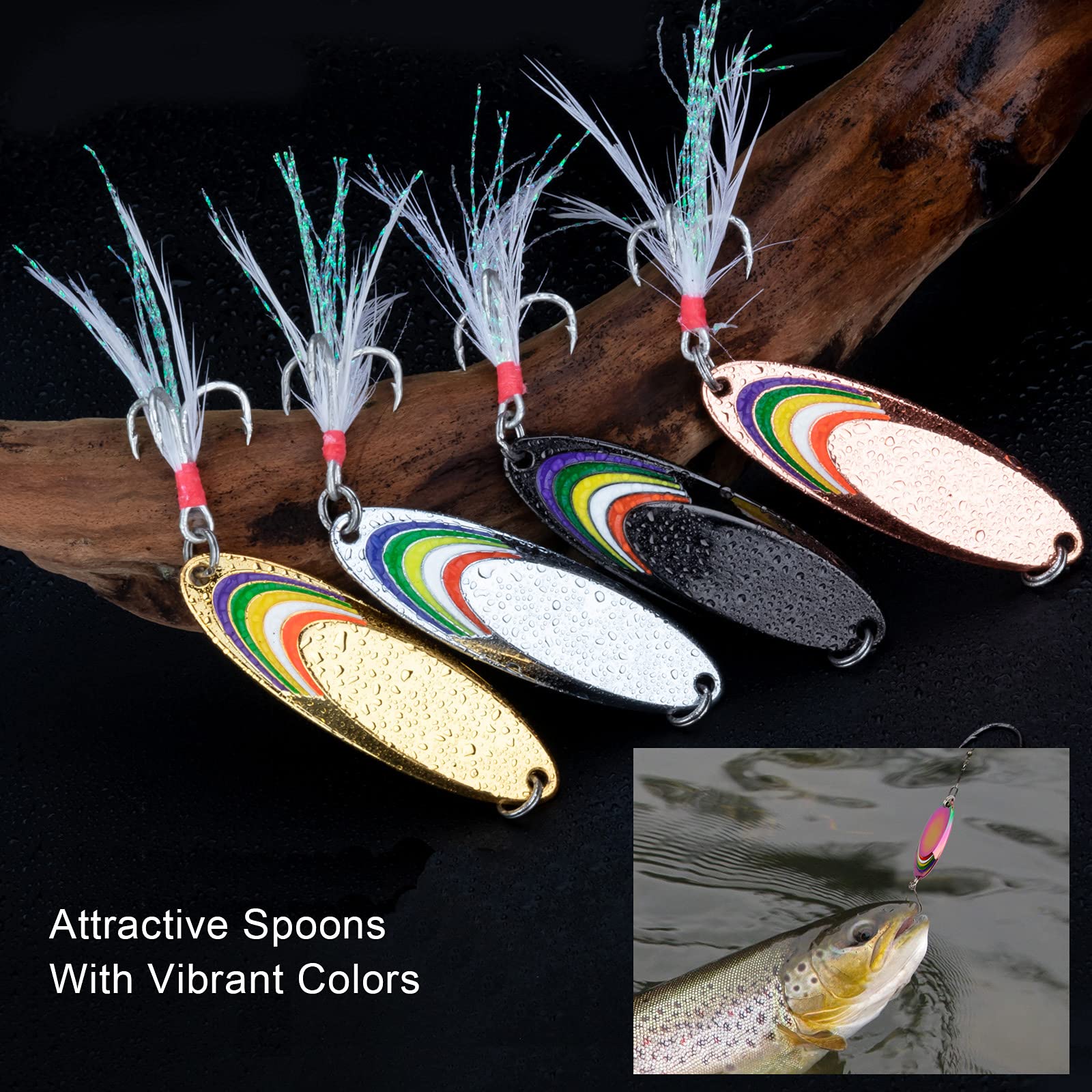 QualyQualy Fishing Lure Fishing Spoons Fishing Trout Lures Walleye Spoons Fishing Spoon Lures for Trout Bass Pike Crappie Walleye 5Pcs 1/8oz 1/6oz 1/4oz 3/8oz 1/2oz 5Pcs