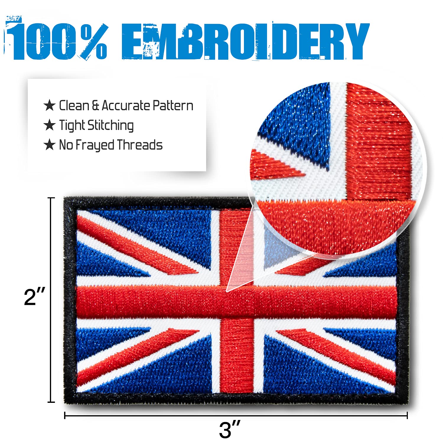 Anley Tactical United Kingdom Flag Embroidered Patches (2 Pack) - 2"x 3" UK Flag Military Uniform Sew On Emblem Patch - Loop & Hook Fasteners Attach to Tactical Hats, Garment & Gears